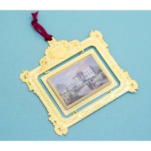 Vintage White House Antique Scenery Gold Plated Ornament - E37